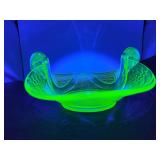 VTG Fenton Uranium Glass Double Headed Swan Bowl