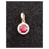 10K Ruby? & Diamond Halo Pendant