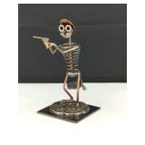 Signed Unique Copper & Metal Art Gun Toting Dude
