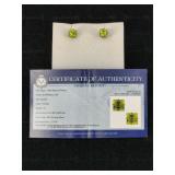 .925 Silver & Natural Peridot Princess Cut Studs