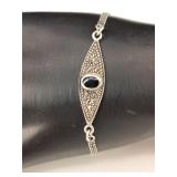 Vintage .925 Sterling Onyx & Marcasite Bracelet