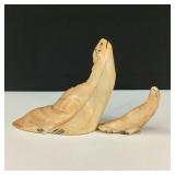 Carved Bone Mom & Baby Sea Lion Figures