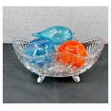 VTG-Crystal Footed Bowl & H/B Glass Orbs/Teardrop