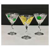 Vintage Hand Painted Zigzag Stem Martini Glasses