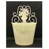 Floral Cream Metal Wall Pocket Planter
