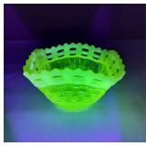 Fenton Vaseline Basket Weave Uranium Glass Basket
