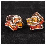 VTG .925 Sterling Silver & Natural Amber Earrings