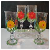 4 Hand Painted Flower Glasses