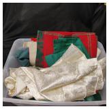 Tote W/ Vtg Christmas Tree Skirts Kitchen Towels +