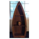 Large Wood & Brass Boat Trinket Shelf