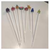VTG Glass Fruit & Animal Swizzle Sticks