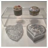 4 Trinket Boxes 2 Hearts And 2 Floral
