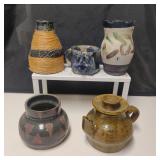 5 Pieces Of Handmade Pottery All Signed