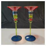 Pier One Art Glass Boho Candlesticks