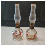VTG Pair Handpainted Small Oil Lamps