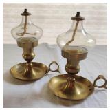 VTG Pair of Brass & Glass Oil Lanterns