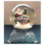 Ornate Santa & Elves Sledding Snow Globe