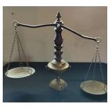 Large Vintage Brass & Wood Scale