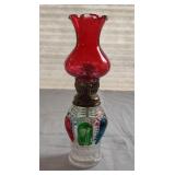 Small Vintage Painted Glass Oil Lantern/Lamp