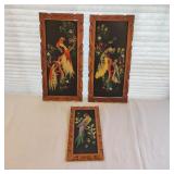 3 Vintage Hand Painted Birds with Real Feathers