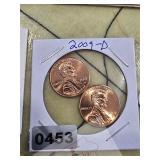 2009-D Lincoln Cent Copper Coin Set of Two$130