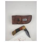 Damascus Steel Folding Knife With Sheath $130