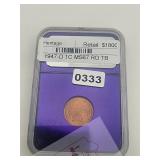 1947-D Copper Wheat Penny MS67 RD $3600