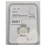 1945 Mercury Dime, MS64, NGC $107