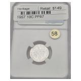 1957 10C PF67 Heritage Coin $149