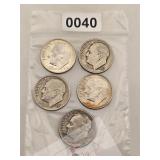 5 Vintage Silver Roosevelt Dimes Lot $244