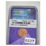 1947-D Copper Wheat Penny ANGC MS64RD $2276