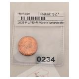 2025-P L/Year Copper Penny Uncirculated $130