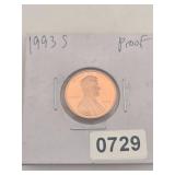 1993 S Proof Lincoln Cent Copper Coin, Nice...