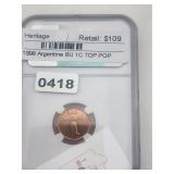 1998 Argentina 1 Centavo Copper BU $218