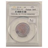1944-Mo 5C PCGS MS65RB Mexican Coin $95