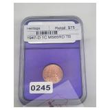 1947-D Copper Wheat Penny MS65RD TB $150