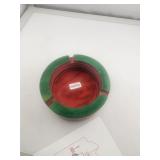 Handmade Round Green and Red Wood Ashtray $130