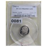 1983-S Roosevelt Dime PCGS PR69DCAM Silver $27