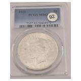 1922 PCGS MS63 Peace Silver Dollar $92