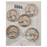 Lot of Five Silver Washington Quarters $218