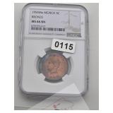 1955Mo MEXICO 5C BRONZE MS 66 BN NGC $15
