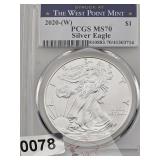 2020-W American Silver Eagle PCGS MS70 $240