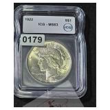 1922 Peace Silver Dollar ICG MS63 Coin $240