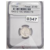 1943-D MS65 FB Silver Mercury Dime $298