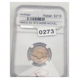 1940-D Jefferson Nickel MS66 5FS Copper $438