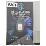 Benchmark 1 Grain .999 Fine Silver Bar $130