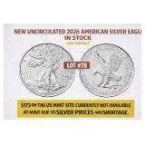 2026 American Silver Eagle (ASE) 1 oz .999  $199
