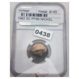 Rare 1962 5C PF66 Jefferson Nickel $290