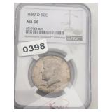 1982-D Kennedy Half Dollar NGC MS66 $130