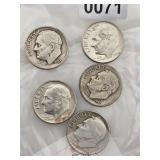 Lot of 5 Vintage Silver Roosevelt Dimes $284
